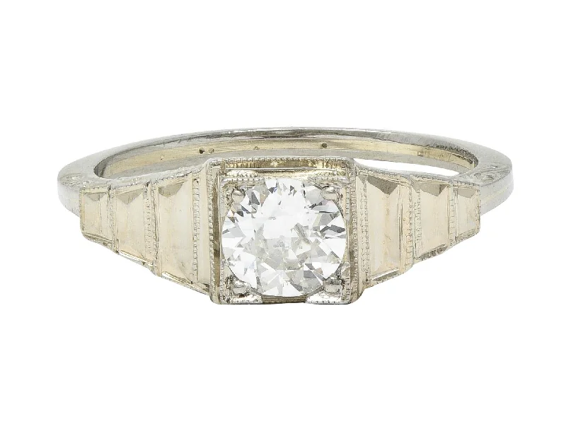 Art Deco 0.40 CTW Old European Cut Diamond 18 Karat White Gold Vintage Engagement Ring