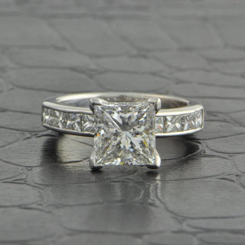 GIA 2.0 ct. F - I1 Princess Cut Diamond Engagement Ring