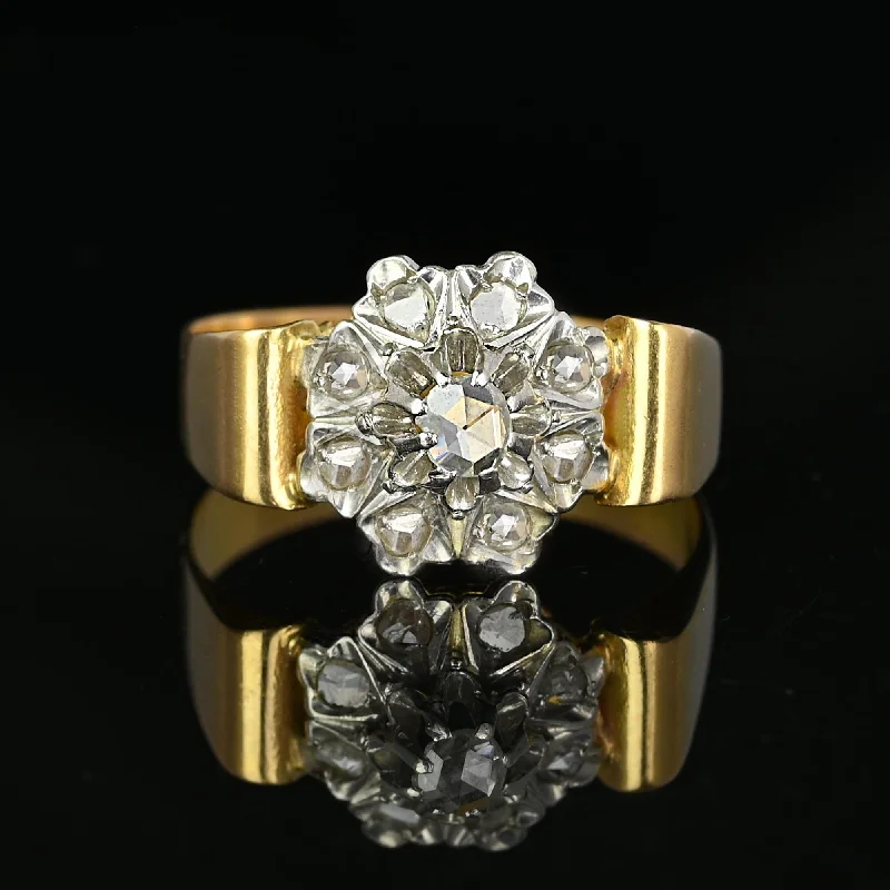 Antique 14K Gold Rose Cut Diamond Halo Cluster Ring