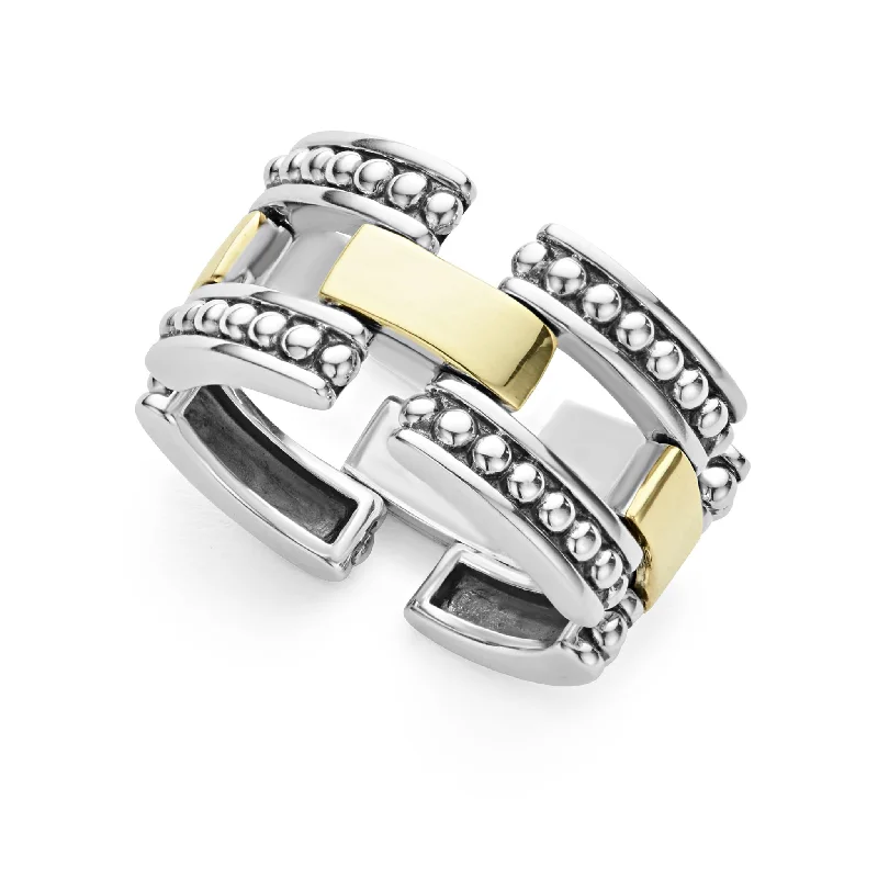 High Bar Two-Tone Caviar Link Ring