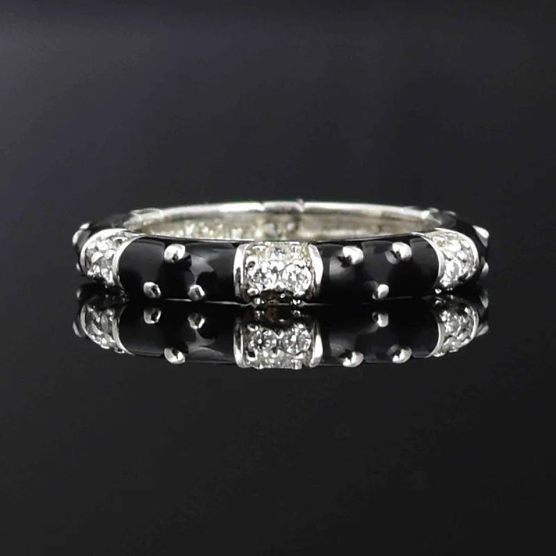 Vintage Sterling Silver Black Enamel Stacking Ring