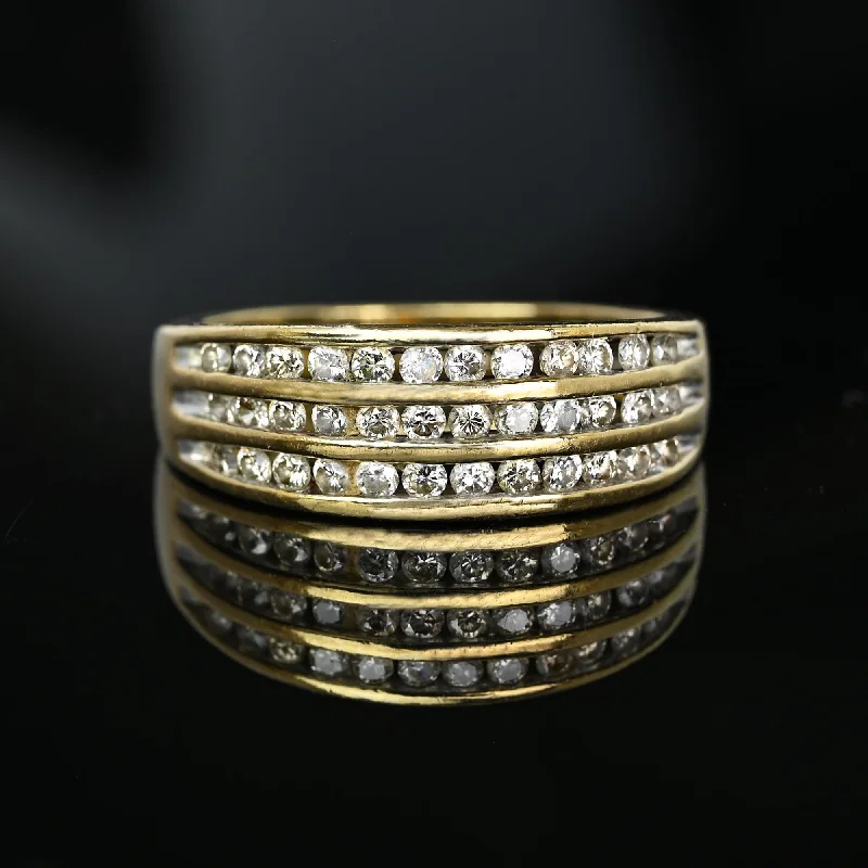 Vintage Wide Three Row Diamond Ring Band in 10K Gold