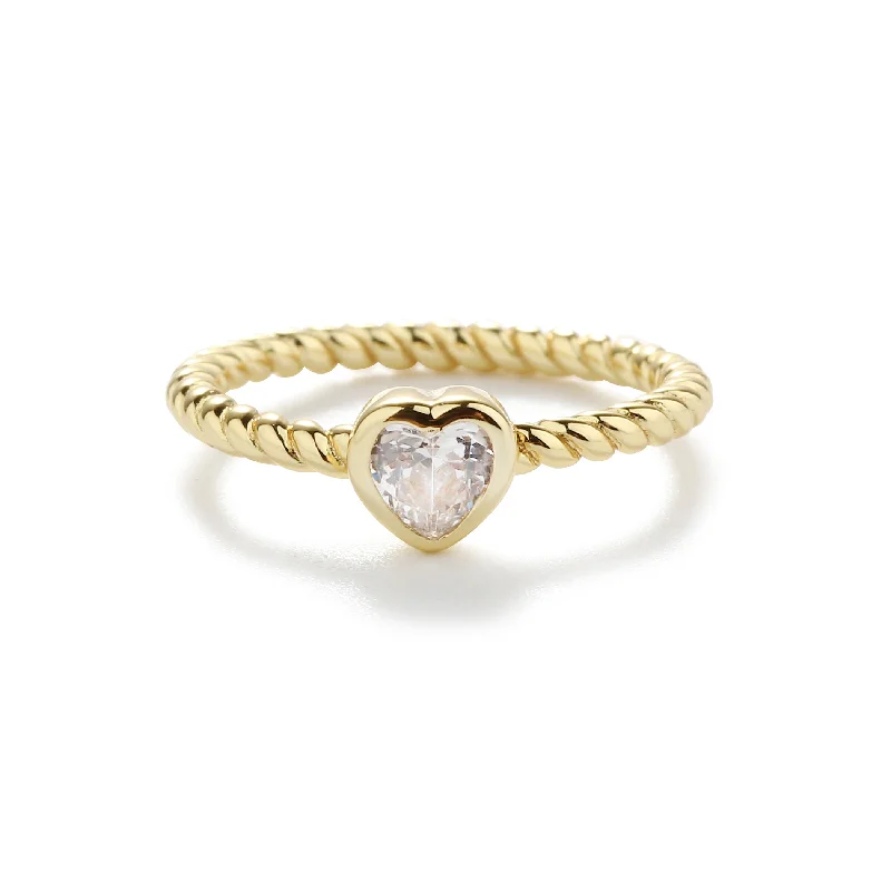 Big Discounts On Elegant Jewelry Collections 14K Gold-Plated Rope Ring with Clear CZ Heart for Girls