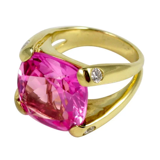Best Jewelry Sale – Shop Exclusive Designs Now Faceted Cushion Cut Pink Topaz Dome Ring with Diamonds