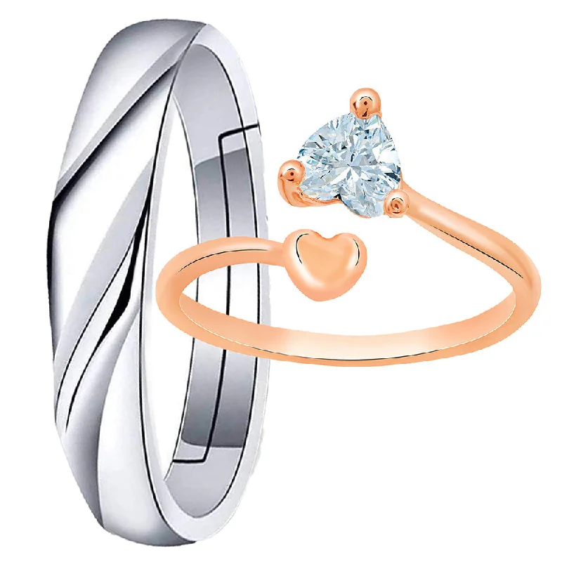 Shine Bright With Our Special Jewelry Promotions Mahi Valentine Gifts Dual Heart Adjustable Couple Ring with Cubic Zirconia (FRCO1103183M)
