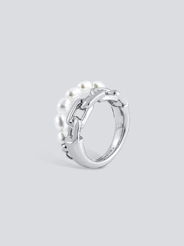 Limited-Stock Jewelry Clearance – Grab Your Favorites Now Pearl Chain Link Ring 002