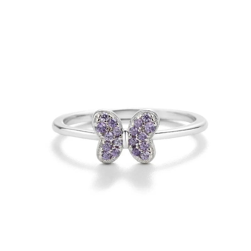 Exclusive Jewelry Sale – Limited-Time Discounts Sterling Silver Amethyst Butterfly Ring with CZs for Kids