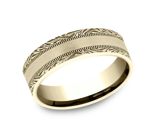 14K White or Yellow Gold Ring with Satin Center and Mokume Band Edges - 7mm