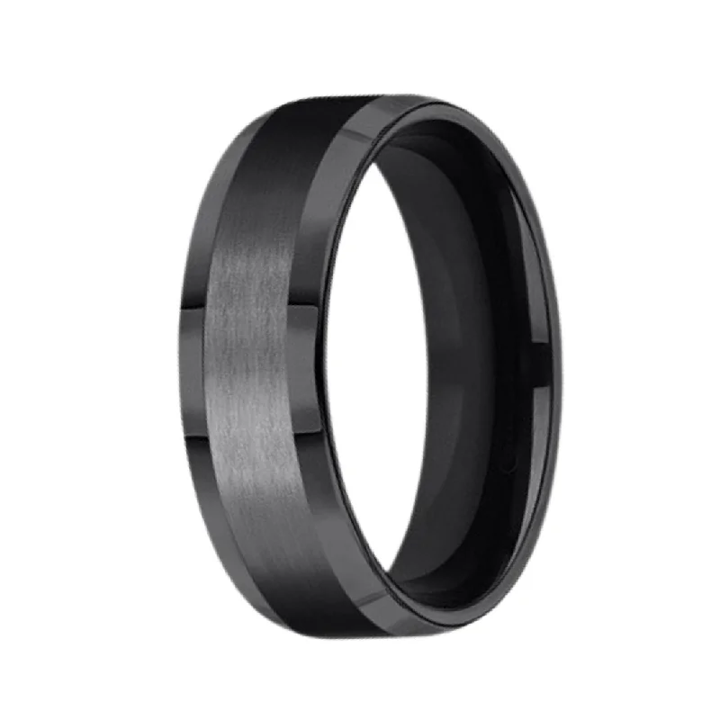 7mm Men's Benchmark Black Titanium Satin Center Beveled Polish Edge