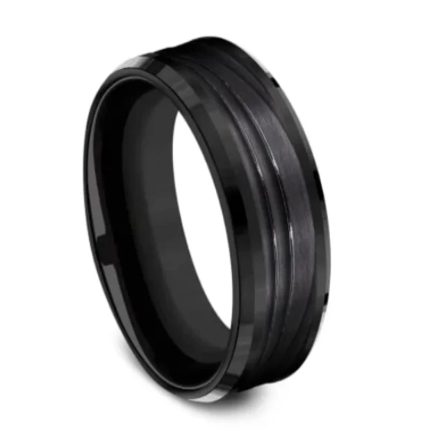 Benchmark Black Titanium Three Wave Polished Edge Ring - 8mm