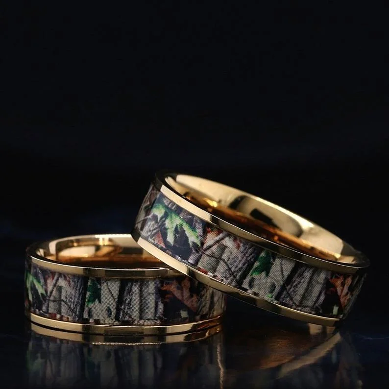 2 PCs Women's Wedding Bands | Titanium Ring for Women | CAMO Design Wedding Band Ring Designs