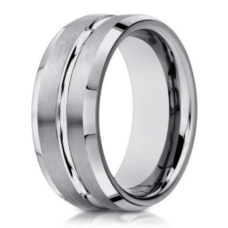 Men's 10K White Gold Wedding Band With Polished Beveled Edges | 6mm