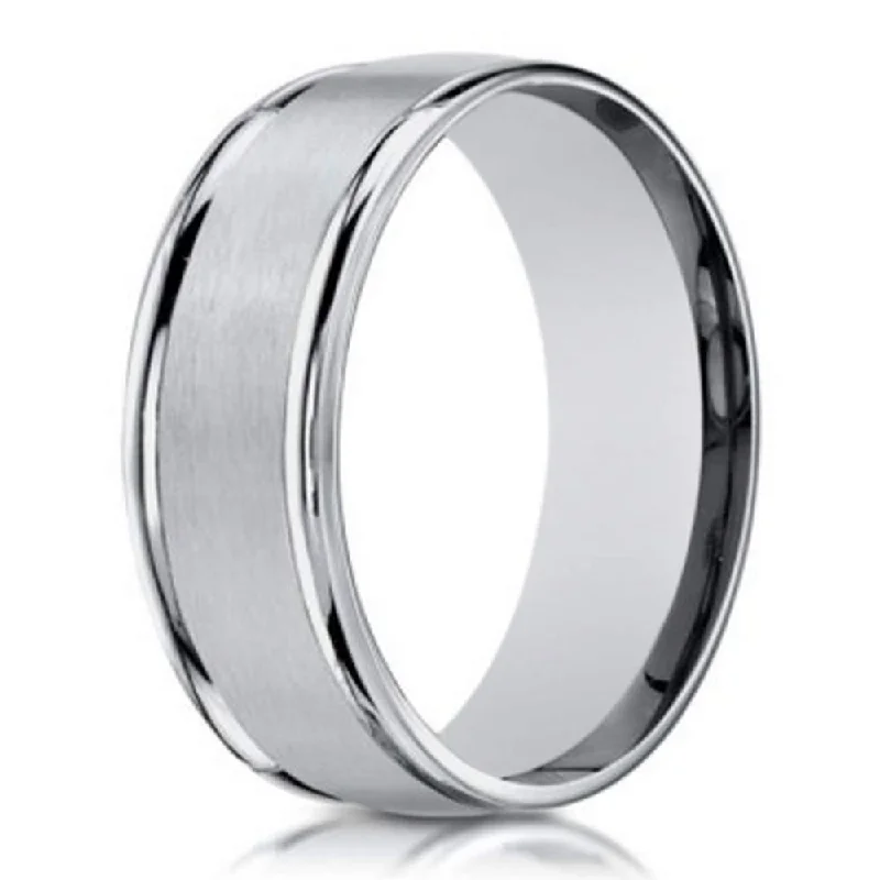 18K White Gold Wedding Band for Men With Double Ridge Edges | 6mm