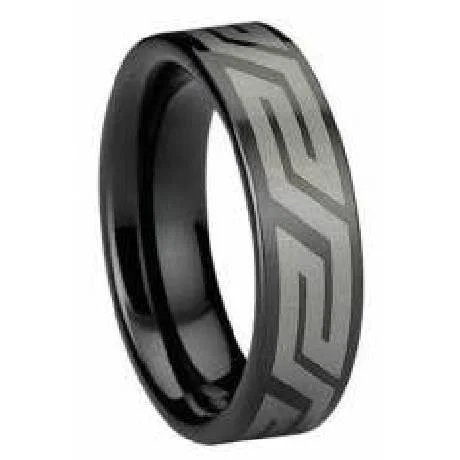 Big Savings On Your Favorite Jewelry Pieces Black Tungsten Ring with Aztec Design -6mm
