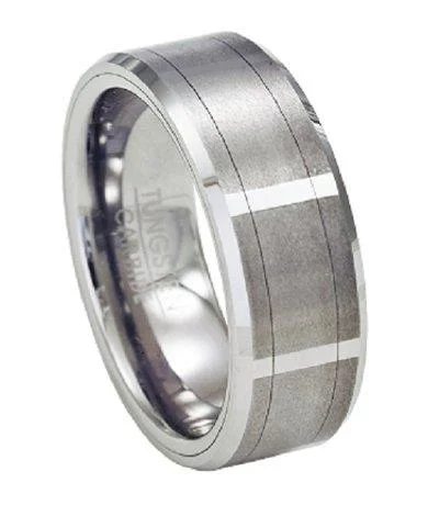 Premium Jewelry At Promotional Prices – Shine Today Tungsten Vertical Faceted Satin-Finish Ring with Beveled Edges | 8mm