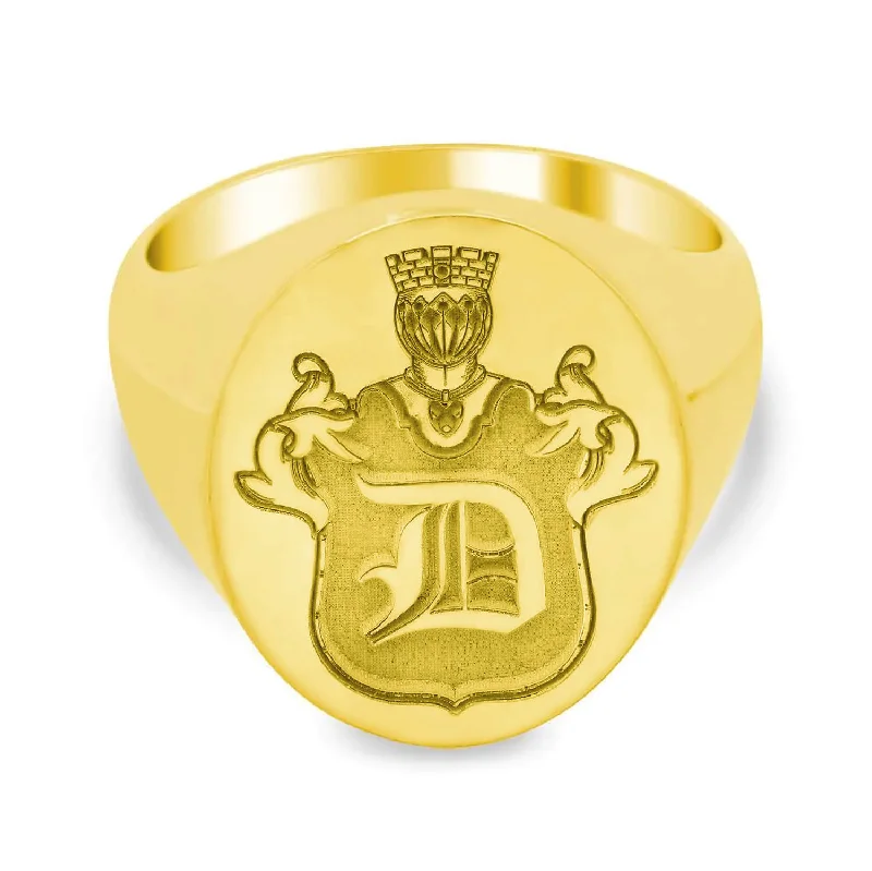 Knight's Crest Single Initial Monogram Signet Ring for Men