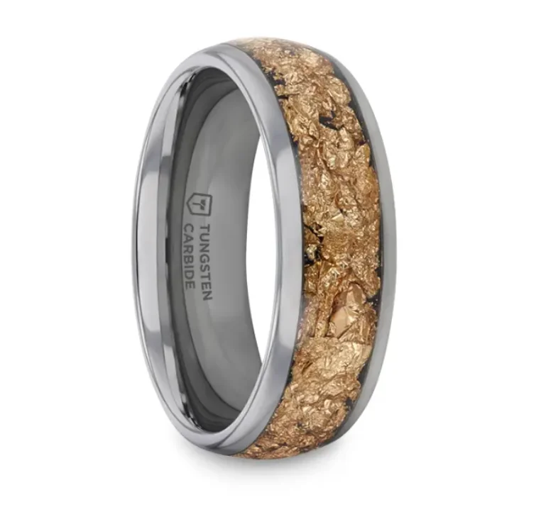 LUXE Tungsten and Decorative Gold Flakes Inlay - 8mm