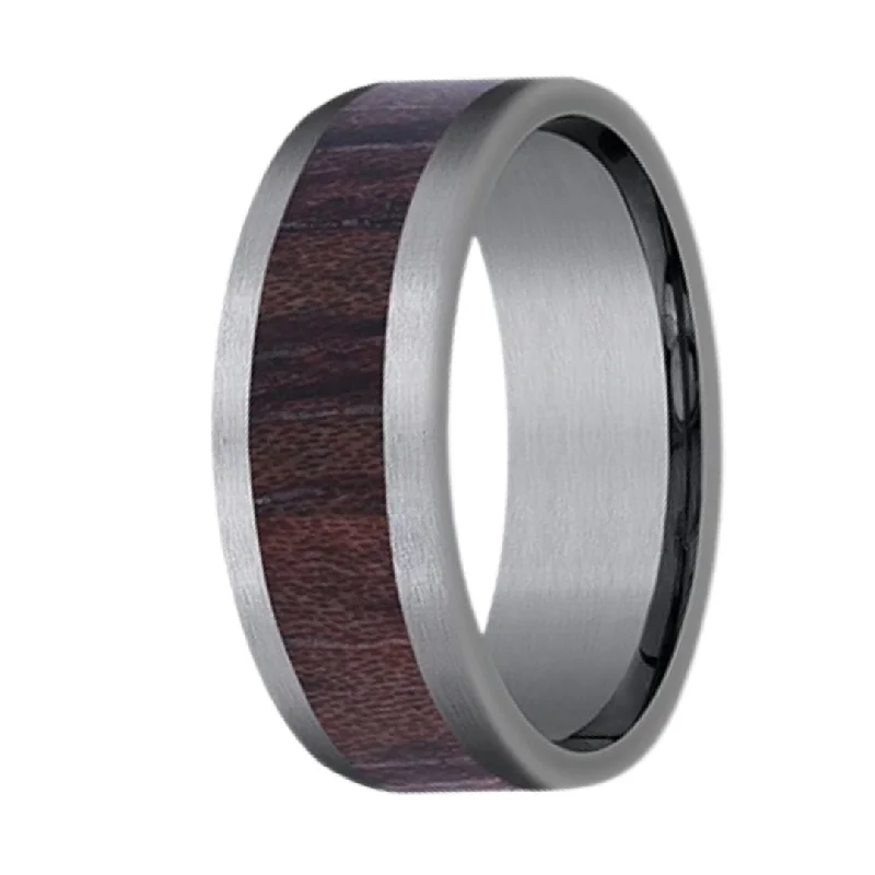 Men's 8mm Grey Tantalum Ring with Wood Inlay Center Ring