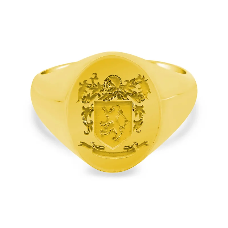 Men's Oval Signet Ring - Small - Laser Engraved Family Crest / Logo