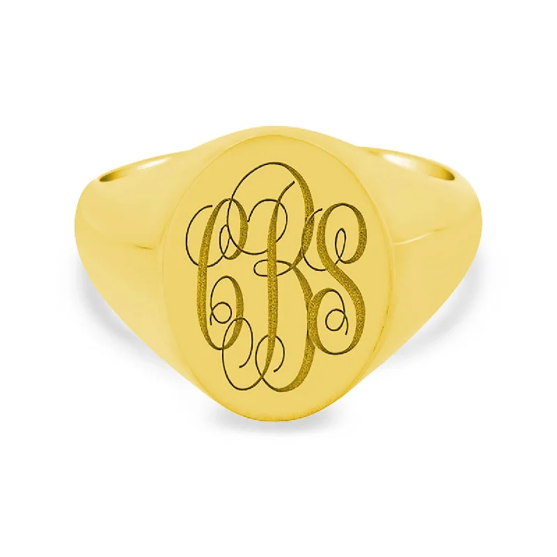 Men's Oval Signet Ring - Small - Laser Engraved Script Monogram