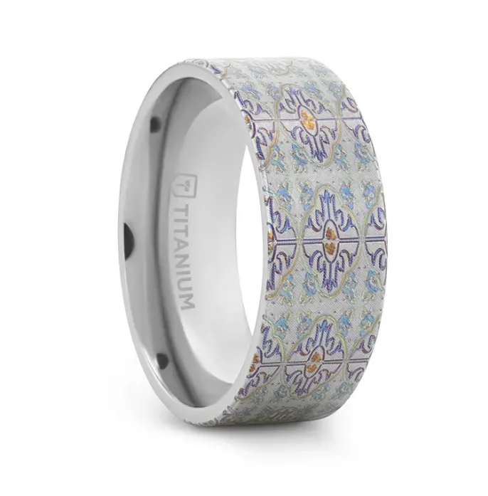 RADIANCE Flat Titanium Ring with Engraved Cross Pattern - 8mm