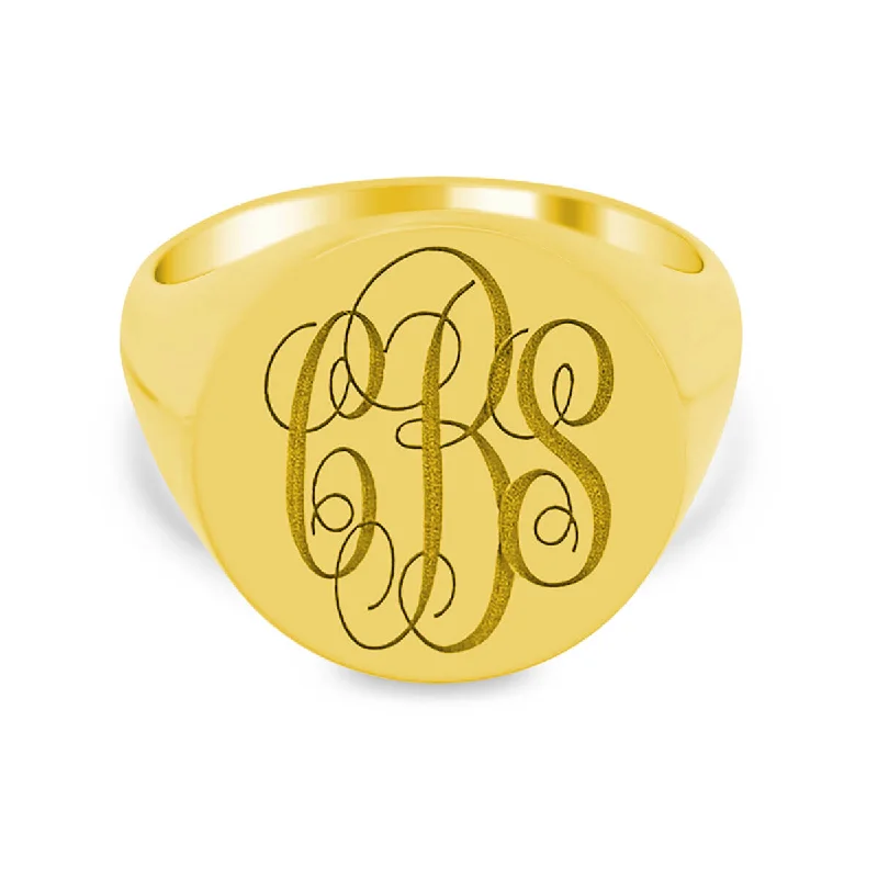 Men's Round Signet Ring - Large - Laser Engraved Script Monogram