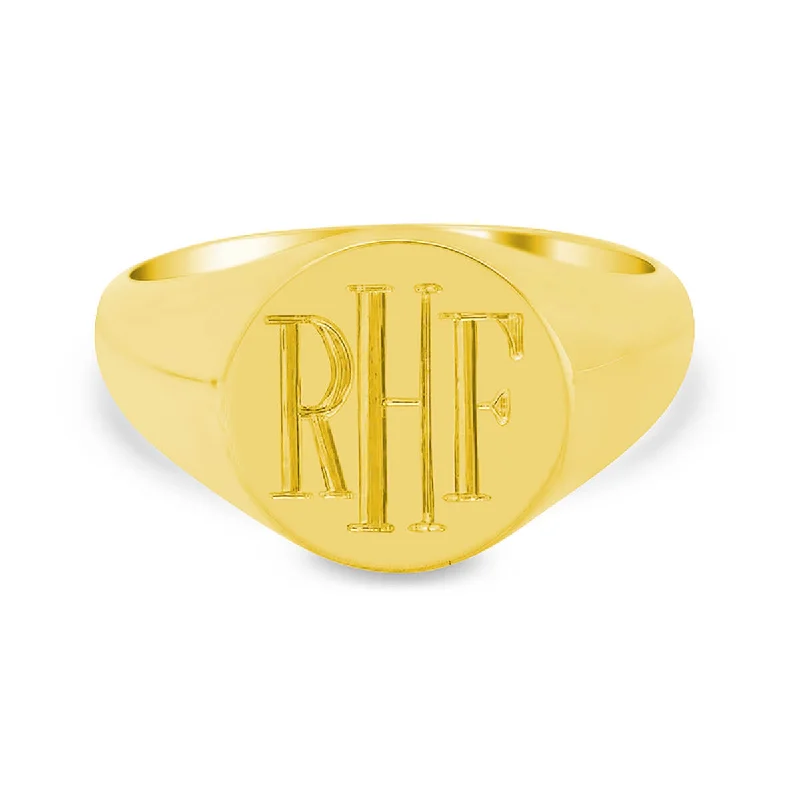 Men's Round Signet Ring - Small - Hand Engraved Roman Monogram