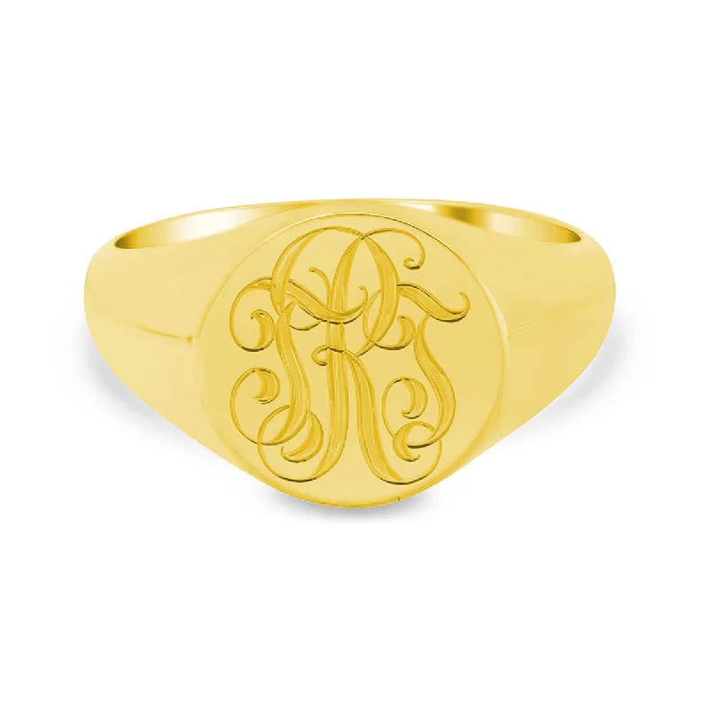 Men's Round Signet Ring - Small - Hand Engraved Script Monogram