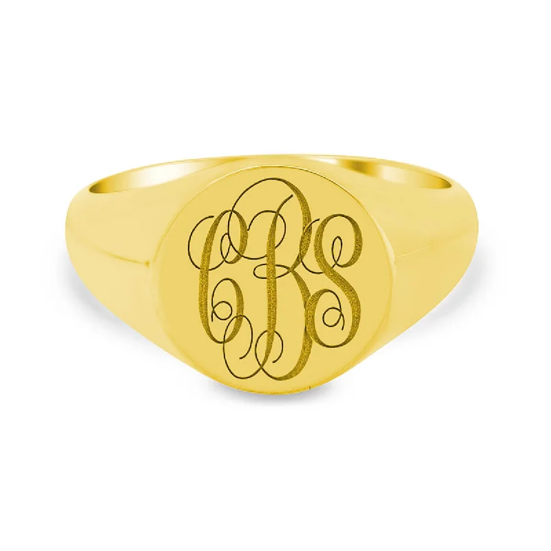 Men's Round Signet Ring - Small - Laser Engraved Script Monogram