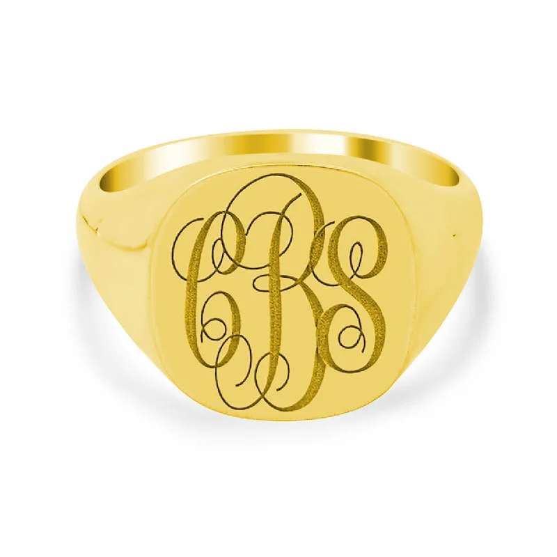 Men's Square Signet Ring - Medium - Laser Engraved Script Monogram