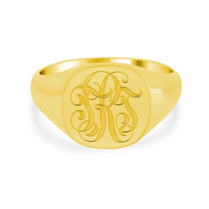 Men's Square Signet Ring - Small - Hand Engraved Script Monogram