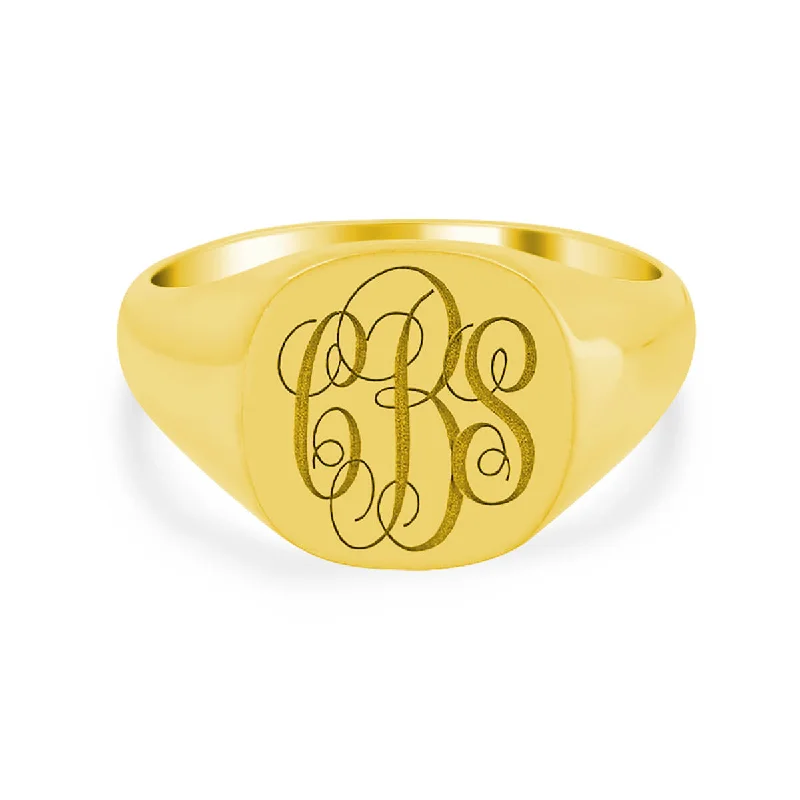 Men's Square Signet Ring - Small - Laser Engraved Script Monogram