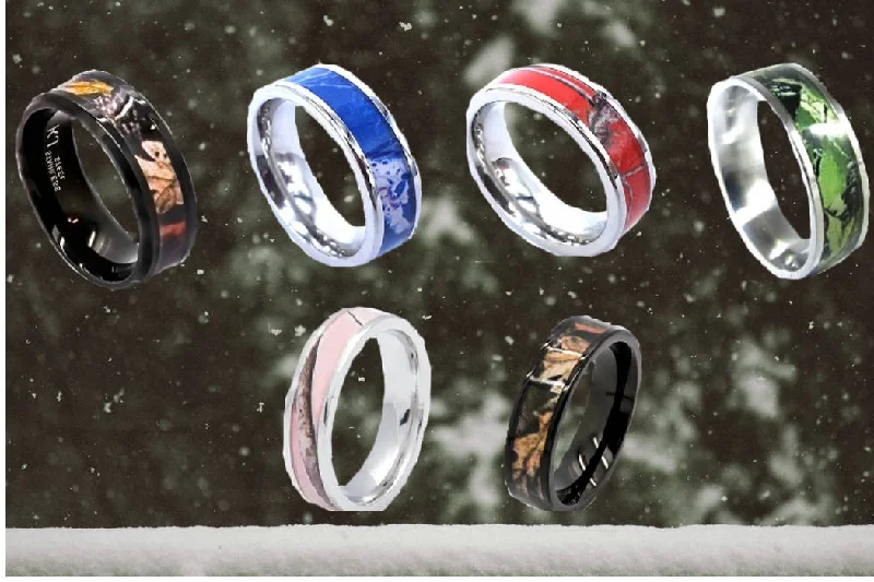 Stainless Steel Camo Ring Camouflage Hunter Wedding Band