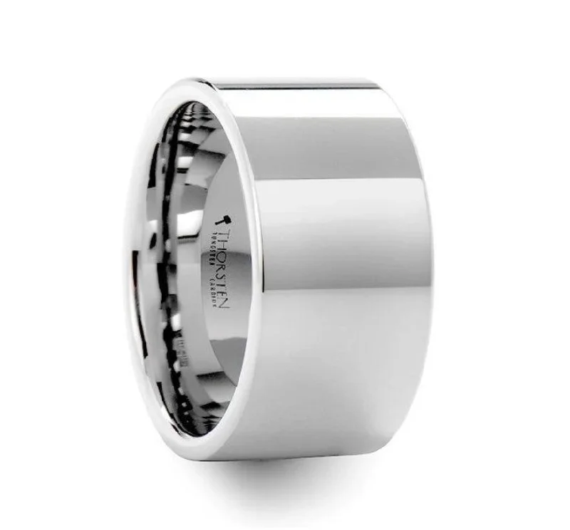 STOCKTON Flat Style Polished White Tungsten Ring - 12mm