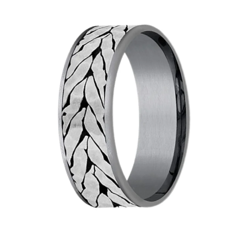 Men's 7.5mm Tantalum and Titanium Hammered Chevron Pattern Ring