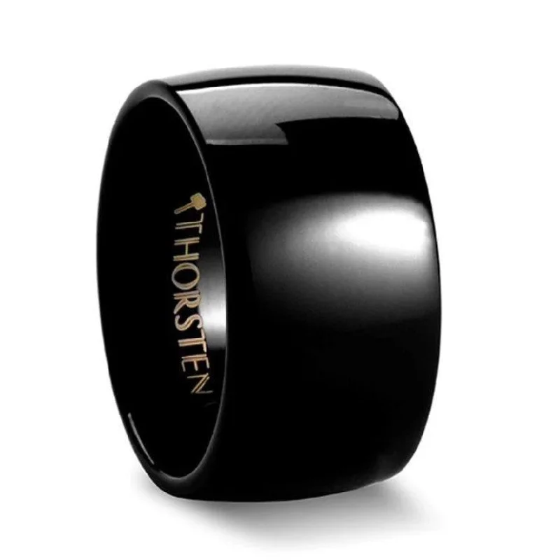 TWILIGHT Domed Polished Black Tungsten Ring - 12mm