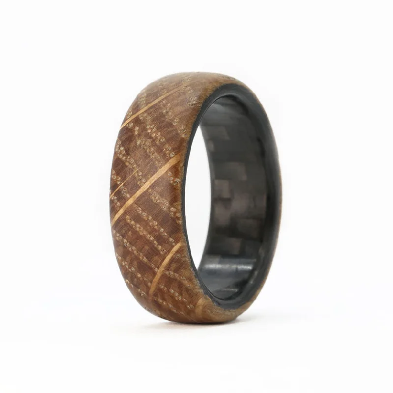 The Distiller-Whiskey Barrel Domed Men's Ring with Carbon Sleeve