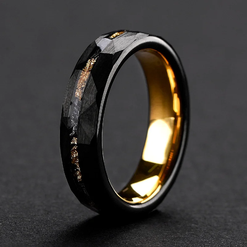 Tungsten Meteorite Ring for Women | Gold Plated Wedding Band | 5mm