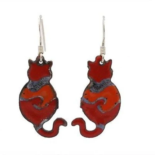 Enamel Cat Earrings- Red - Chilean