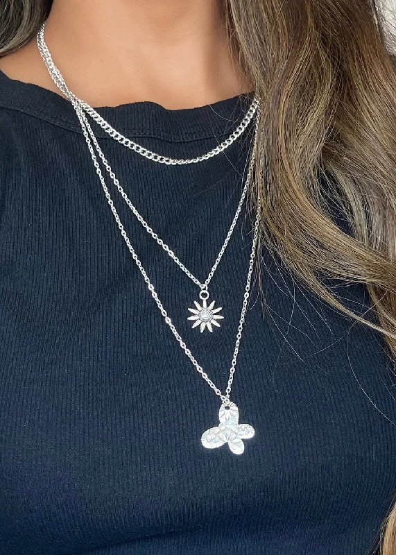 High-Quality Gemstone Jewelry For Special Occasions Flower & Butterfly Silver Necklace