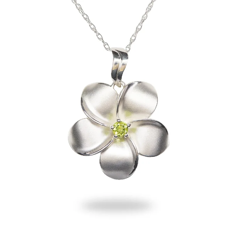 Shop High-Quality Jewelry At Jaw-Dropping Discounts 18" Plumeria Peridot Necklace in Sterling Silver - 28mm
