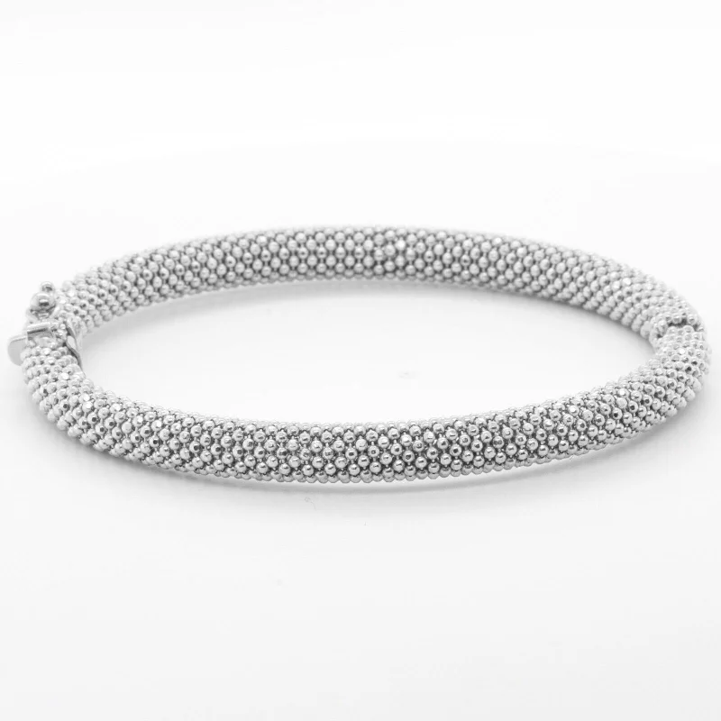 Shop Jewelry That Shines Without The High Price 14k White Gold Beaded Mesh Hinged Bangle Bracelet 6.75" 20.4g ITALY