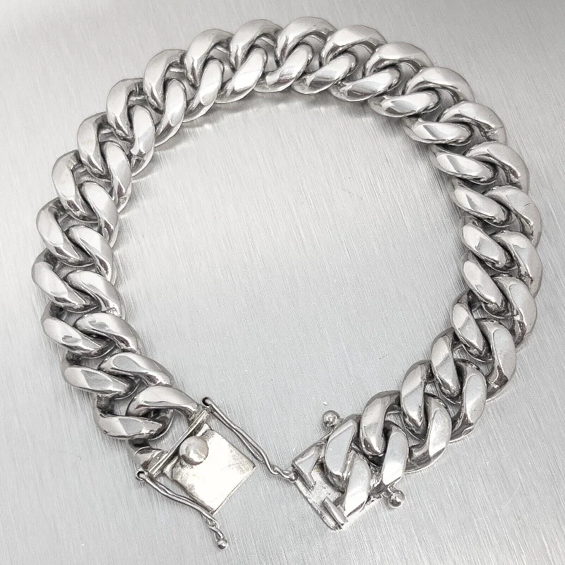 Upgrade Your Jewelry Collection For Less 14k White Gold Cuban Link 14mm Double Locking Box Clasp Bracelet 8.25" 115.7g