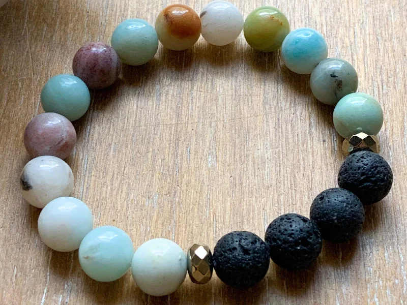 Trending Jewelry Styles Now At Limited-Time Discounts Amazonite and Lava 10 mm Natural Crystal Boho Bracelet || Reiki Infused