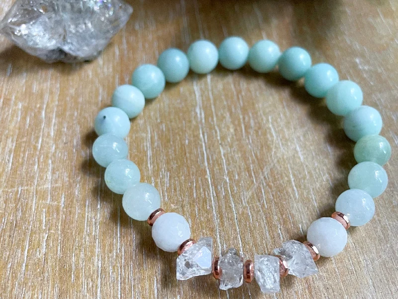 Personalized Jewelry At Special Discount Rates Amazonite, Rainbow Moonstone & Herkimer Diamond || Reiki Infused