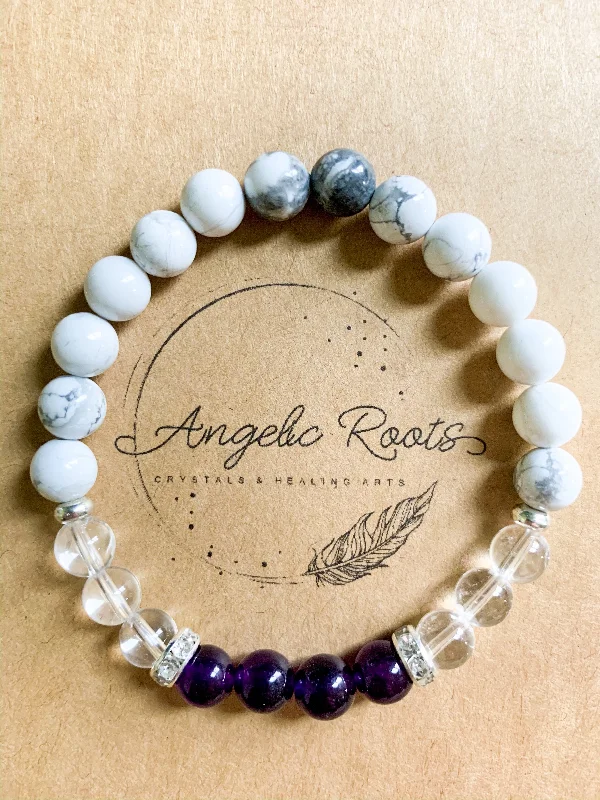 Elevate Your Outfit With Discounted Statement Jewelry Amethyst, Howlite, & Clear Quartz Beaded Bracelet || Reiki Infused