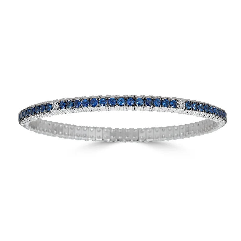 Elegant Jewelry Pieces At Unbelievable Prices White Gold Stretch Bracelet with Blue Sapphires