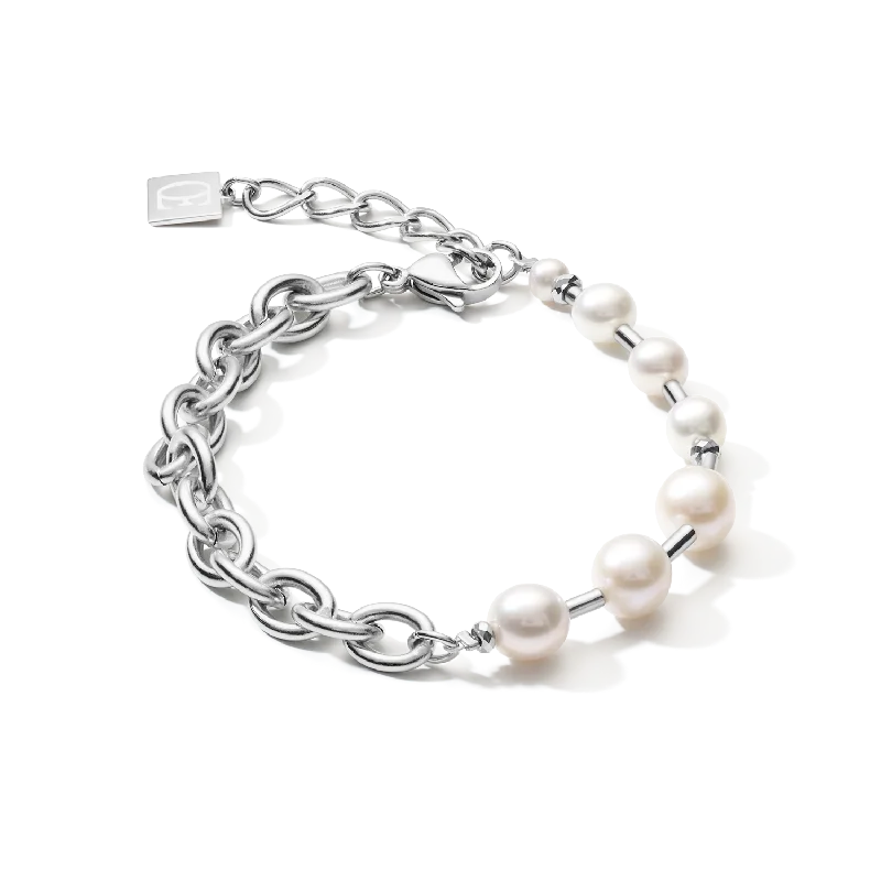 Grab Your Dream Jewelry At The Lowest Prices Bracelet freshwater pearls & chunky chain 4-in-1 white-silver