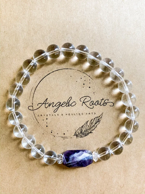 Big Discounts On Elegant Jewelry Collections Chevron Amethyst & Clear Quartz Crystal Boho Bracelet || Reiki Infused