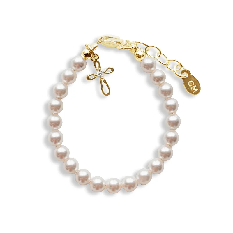 Unique Jewelry For Less – Shop The Sale Now Children's 14K Gold-Plated Cross Baby Bracelet with Pearls